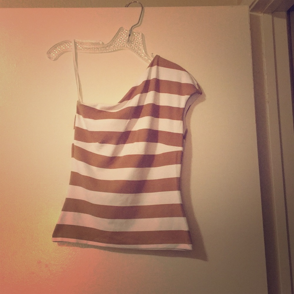 One shoulder, Tan and White, Fashion Top